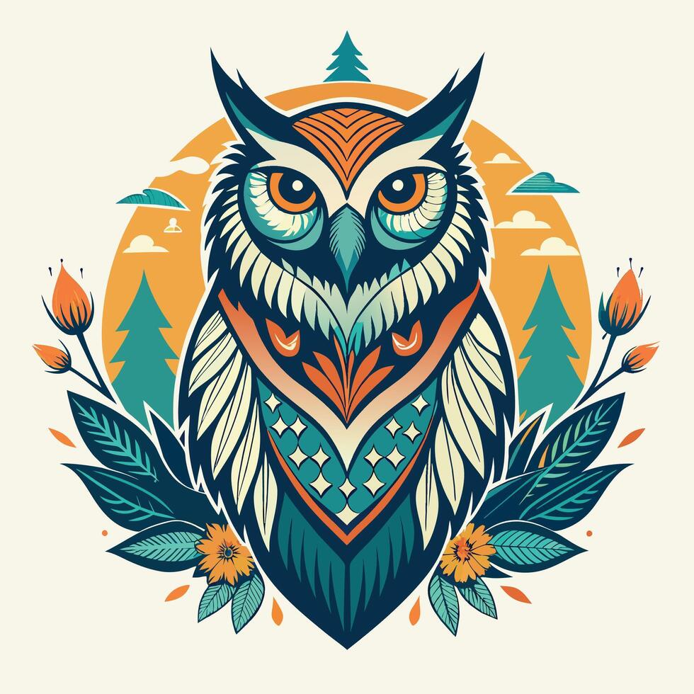 búho con floral ornamento. vector ilustración en retro estilo. tatuaje diseño.