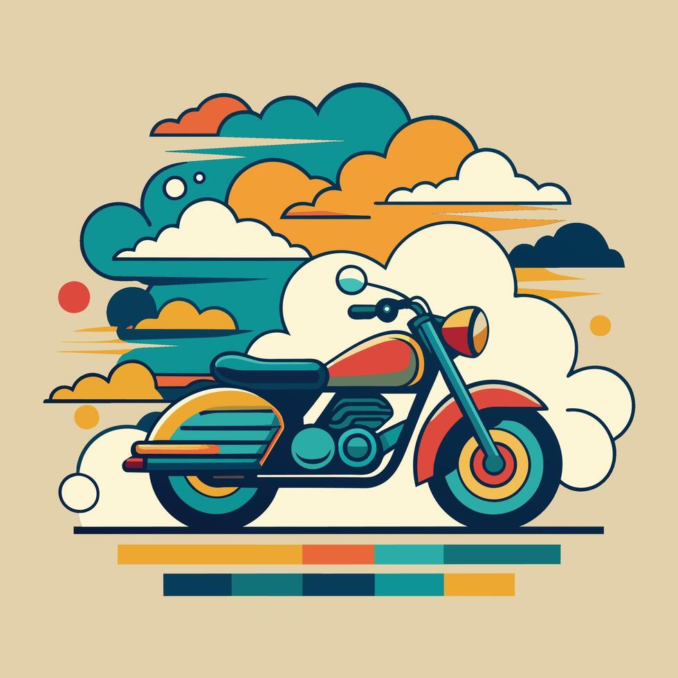 Vintage motorcycle on a background of stripes. Vector illustration in retro style.