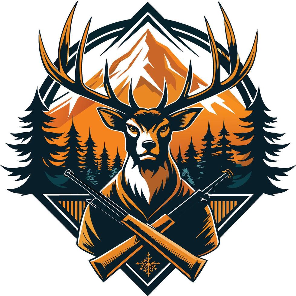 Deer in the mountains. Wild animal in the nature. Vector illustration.