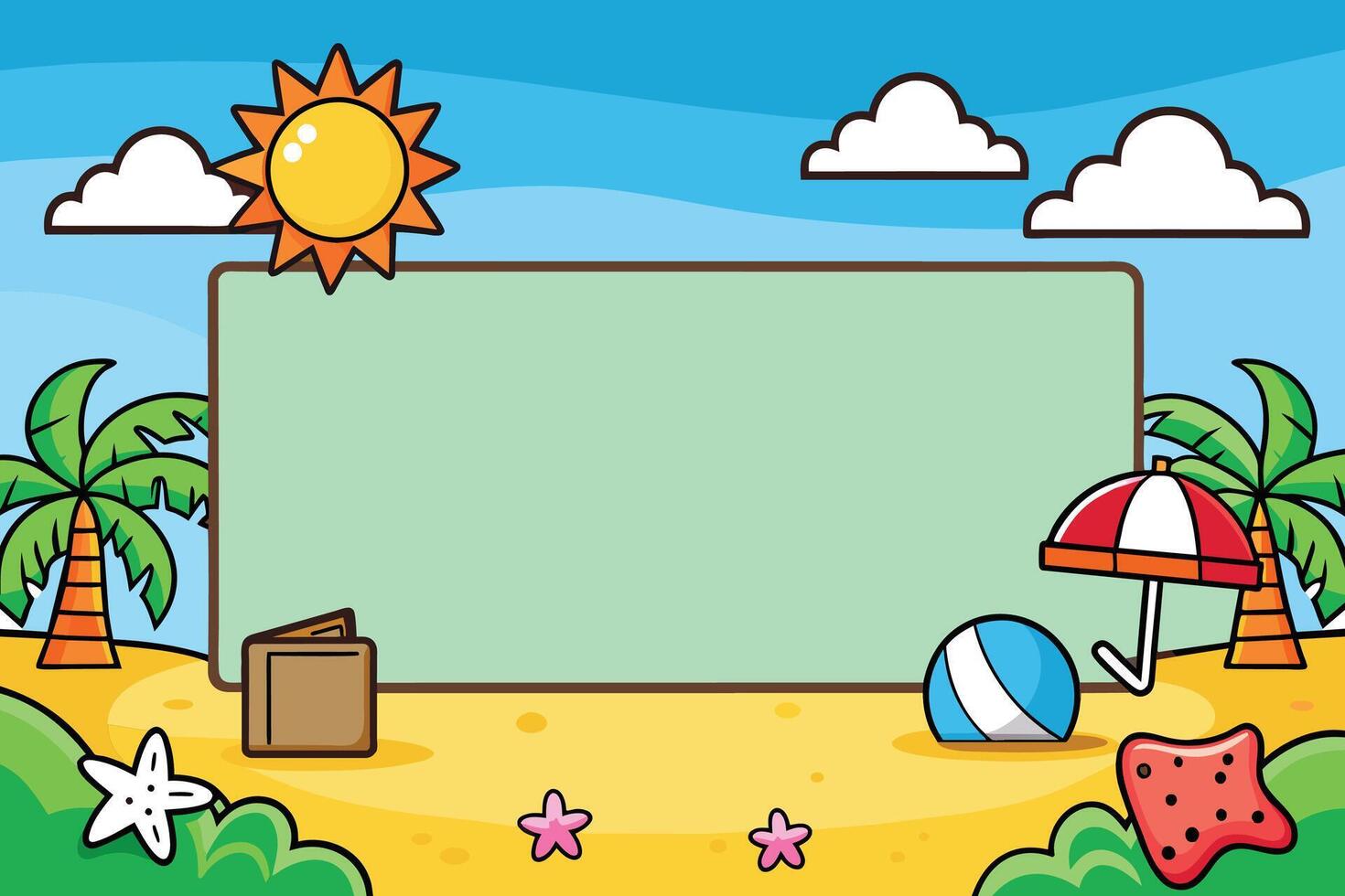 Illustration of a Summer Beach Scene with a Blank Board for Copy Space vector