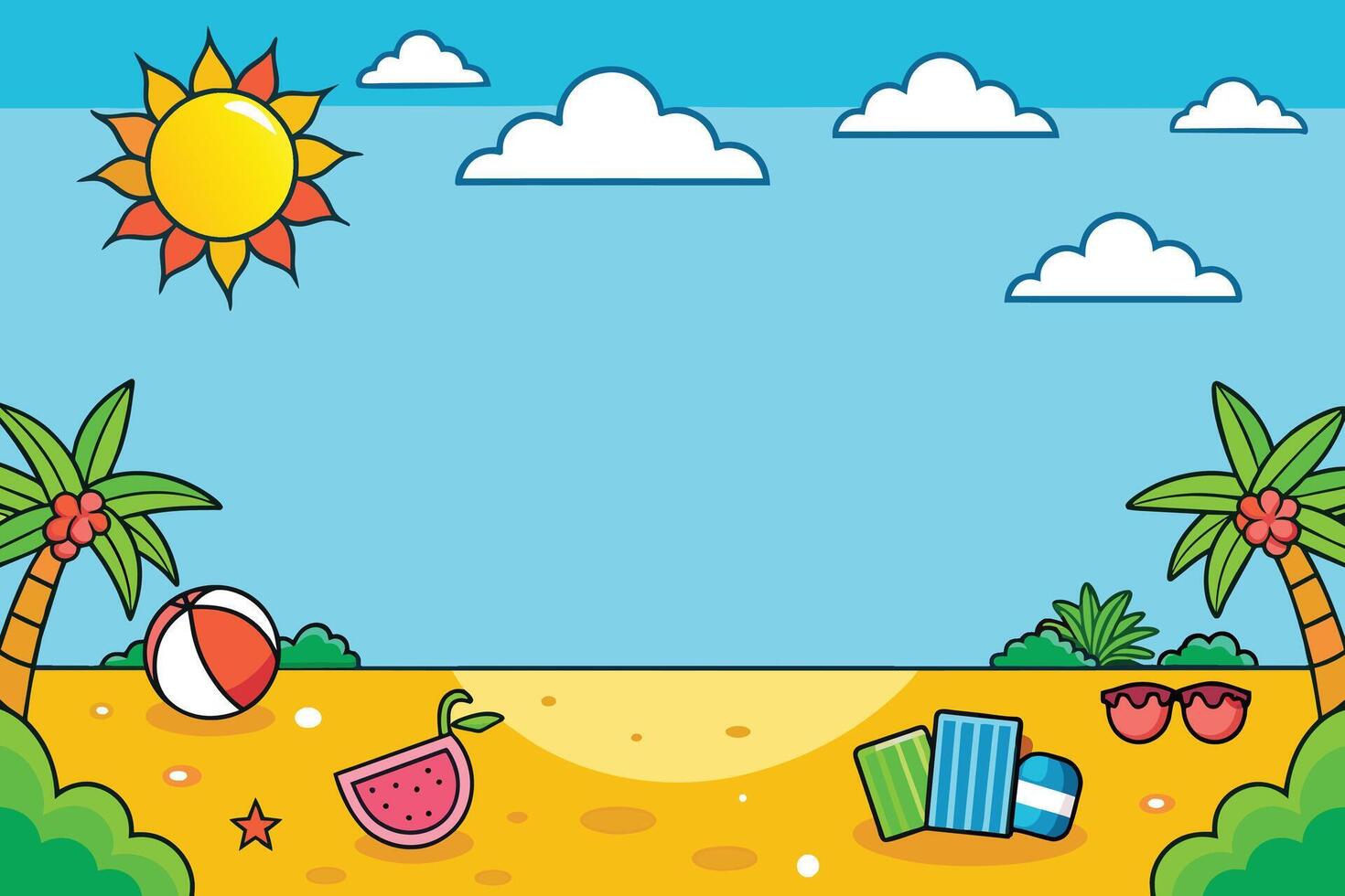 Beach Landscape Vector Illustration of a Summer Vacation Holiday