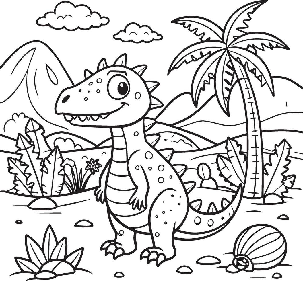 Coloring Page Outline Of Cute Dinosaur  Vector Illustration. kid coloring page