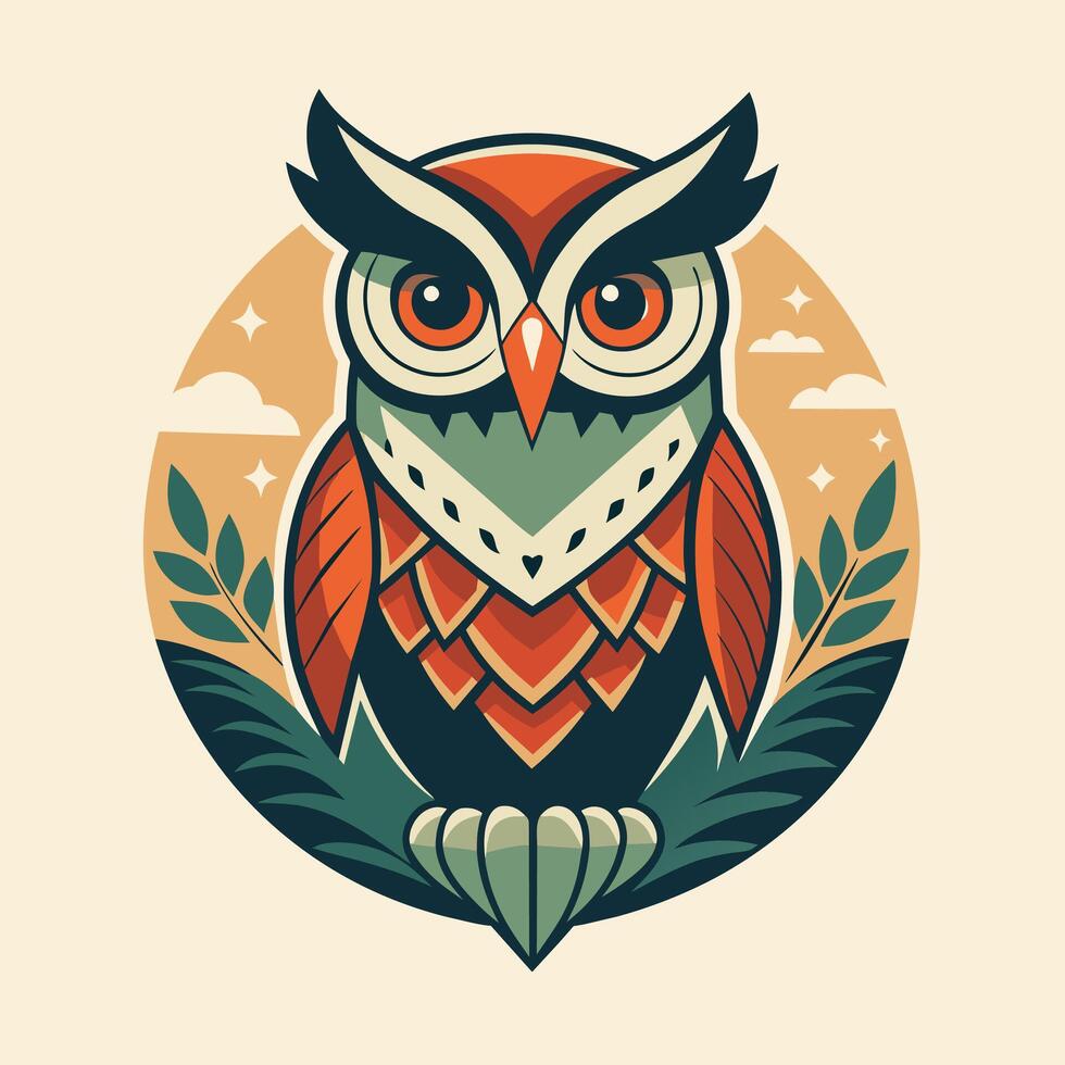 Owl logo design template. Vector illustration in flat cartoon style.