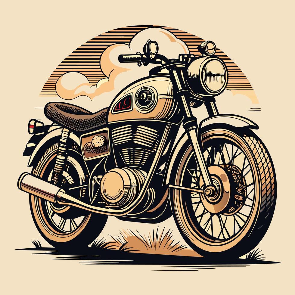 Vintage custom motorcycle. Hand drawn vector illustration