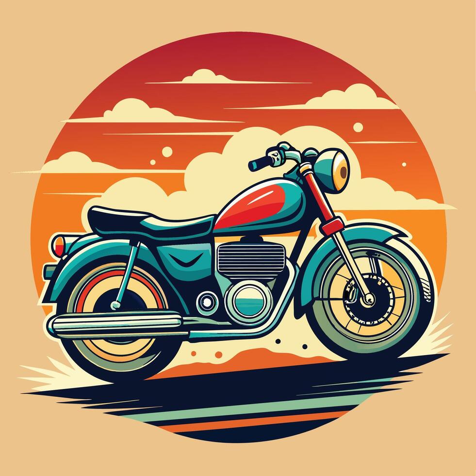 Vintage motorcycle on a background of stripes. Vector illustration in retro style.
