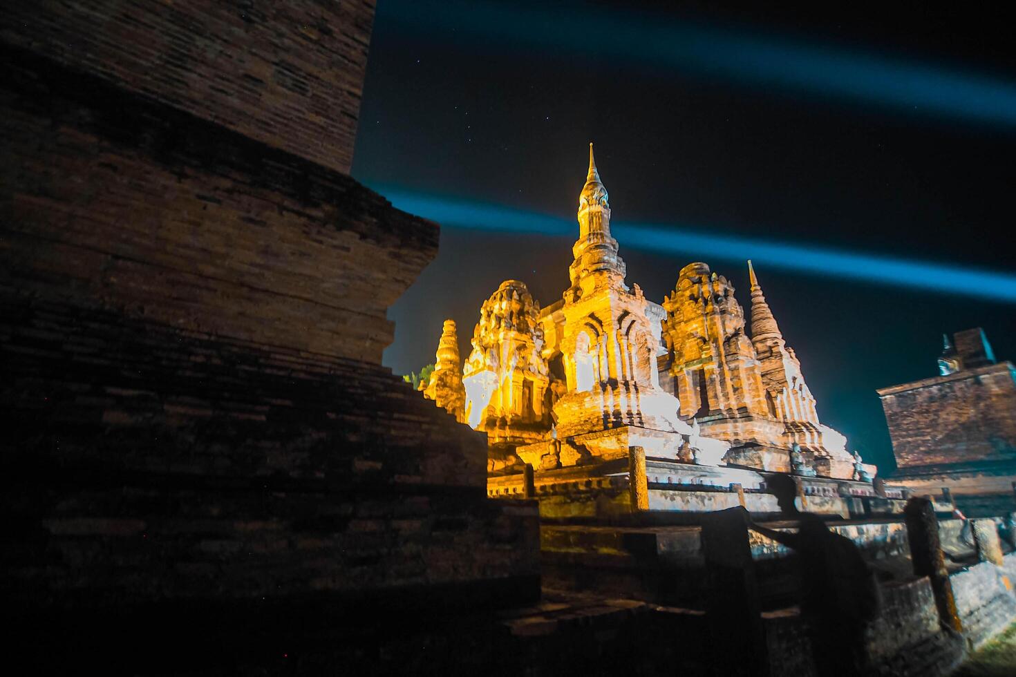 Landscape Historical Park in Thailand at night. The ancient temple that presents humans is located in Thailand's  Historic City. World Heritage. photo