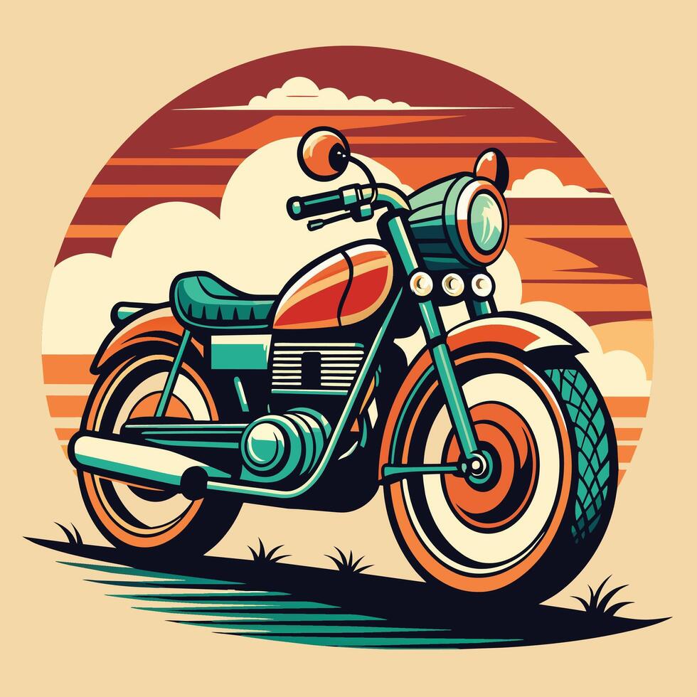 Vintage motorcycle on a background of stripes. Vector illustration in retro style.