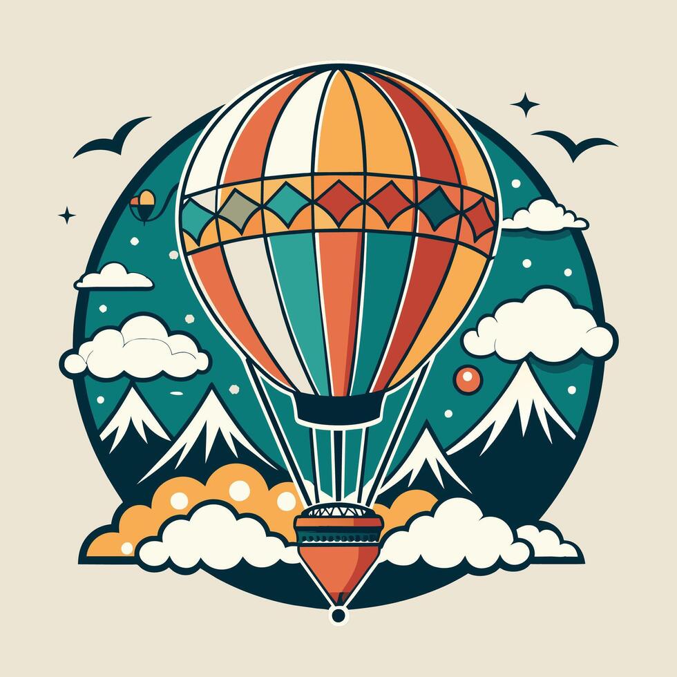 Hot air balloon in the sky with clouds . illustration. vector