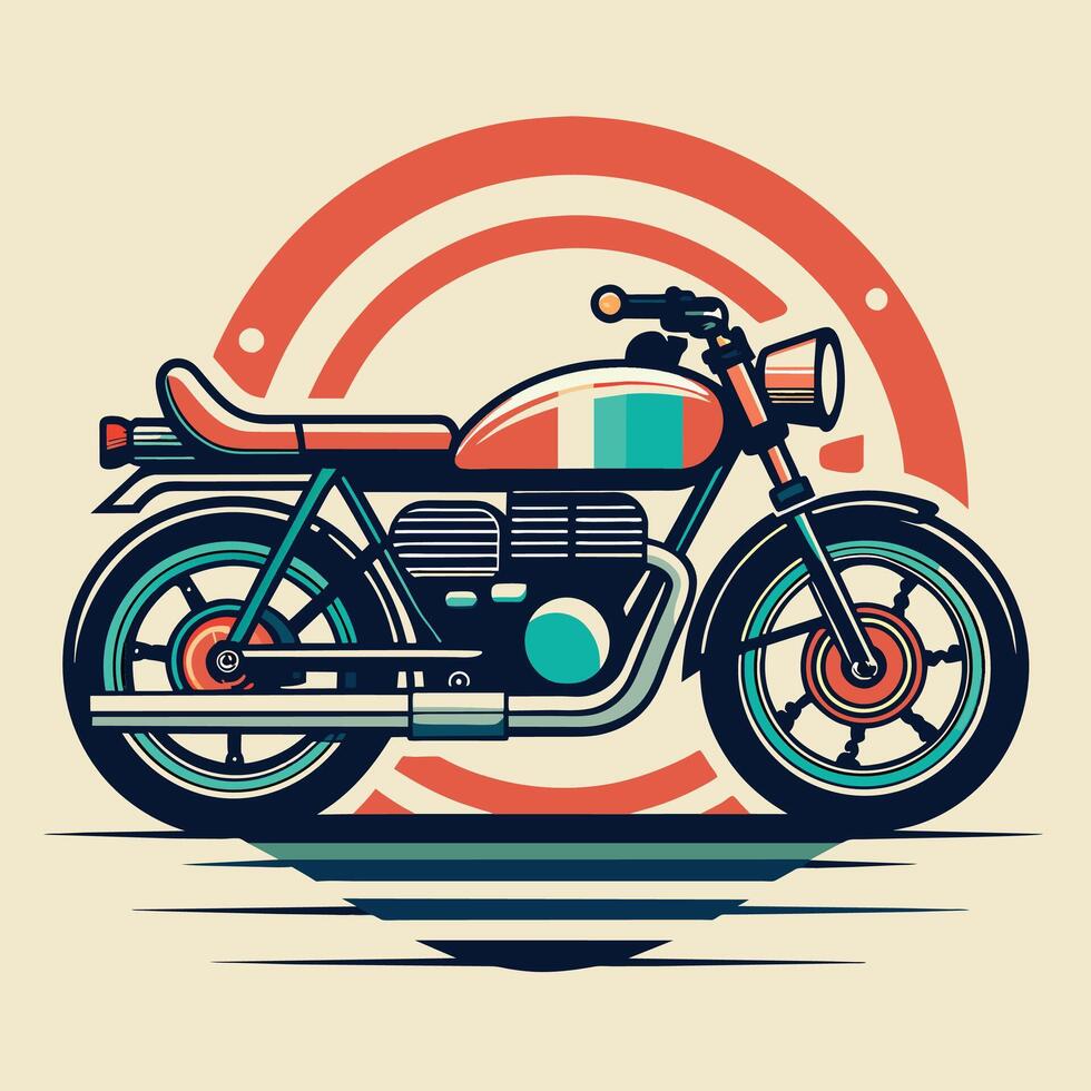 Vintage motorcycle on a background of stripes. Vector illustration in retro style.
