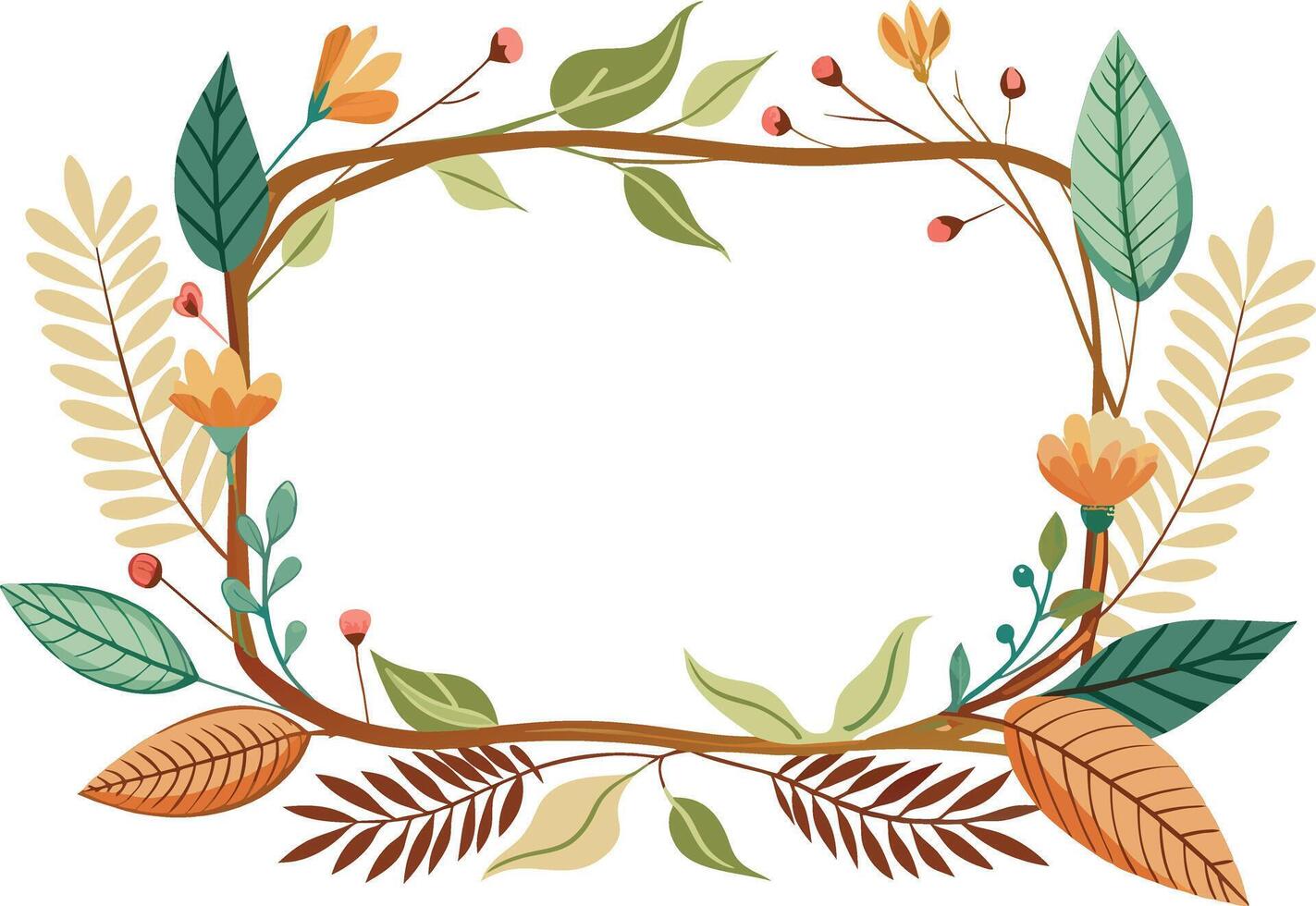 floral marco con ramas y hojas icono vector ilustración