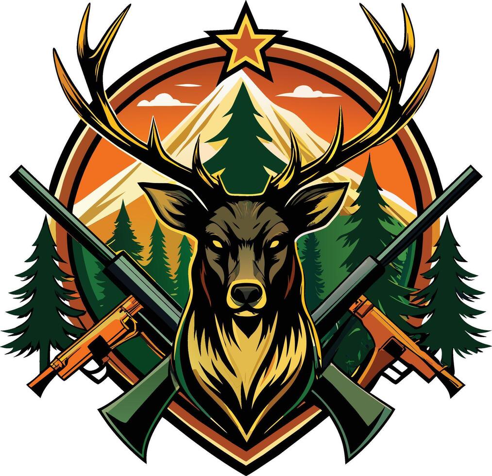 Deer in the mountains. Wild animal in the nature. Vector illustration.