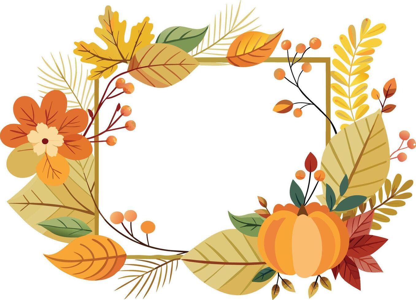 otoño marco con hojas y calabaza decorativo vector ilustración diseño