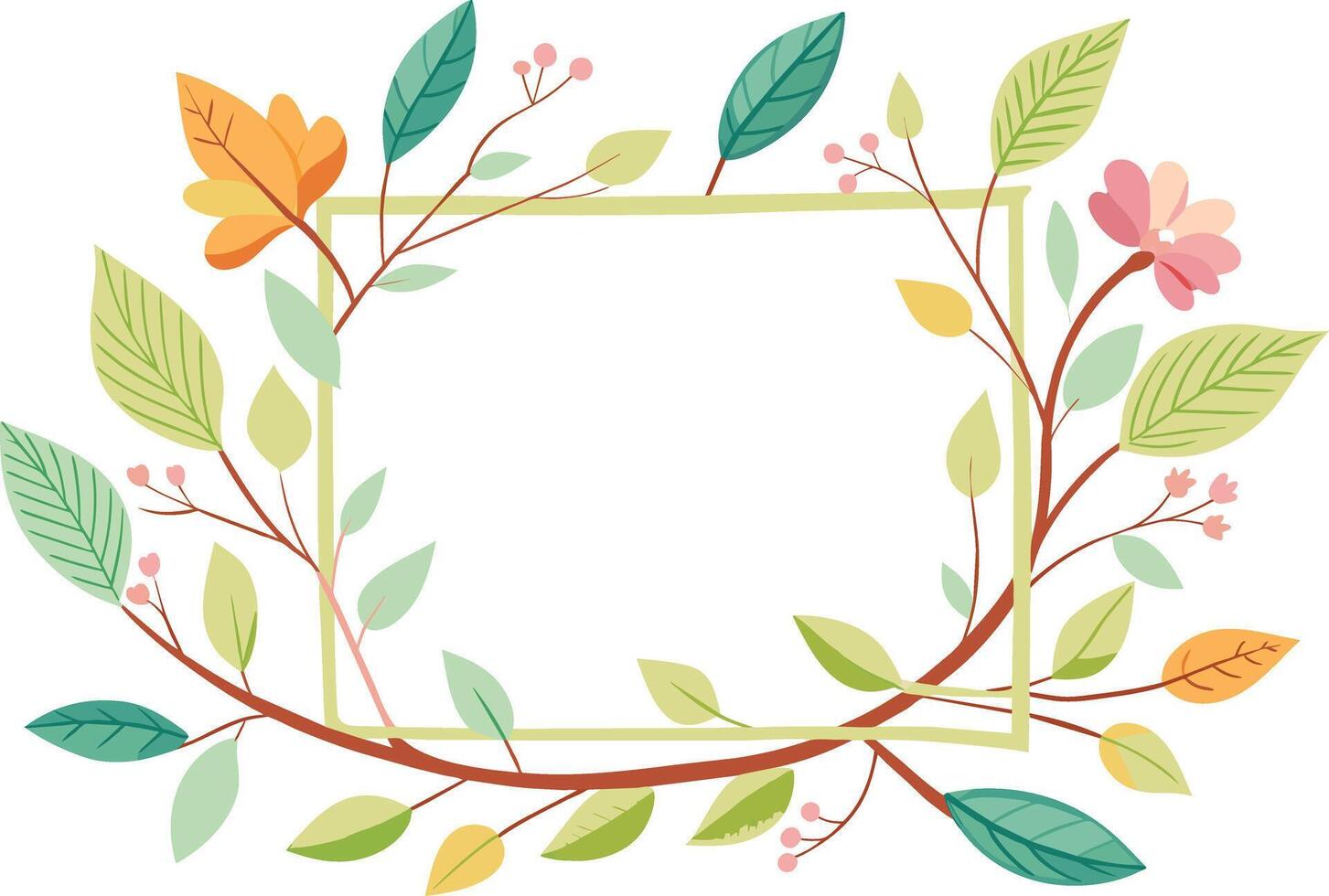 floral frame with branches and leafs icon vector illustration