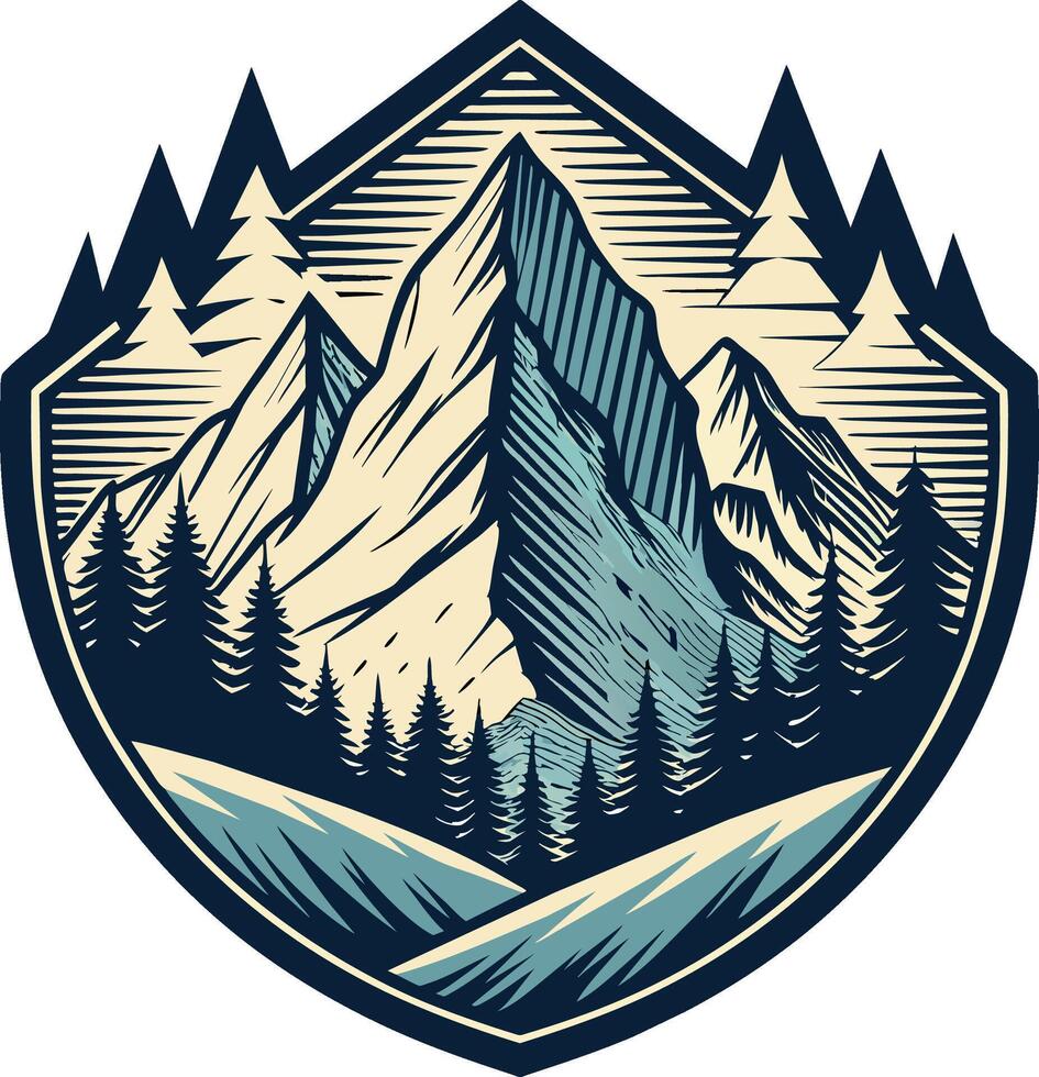 Mountain logo, emblem, badge, label, design element. vector