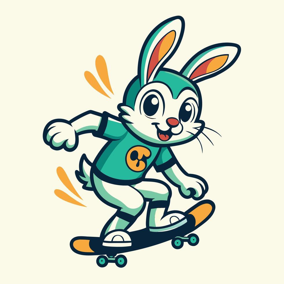Rabbit riding a skateboard. illustration in cartoon style. vector