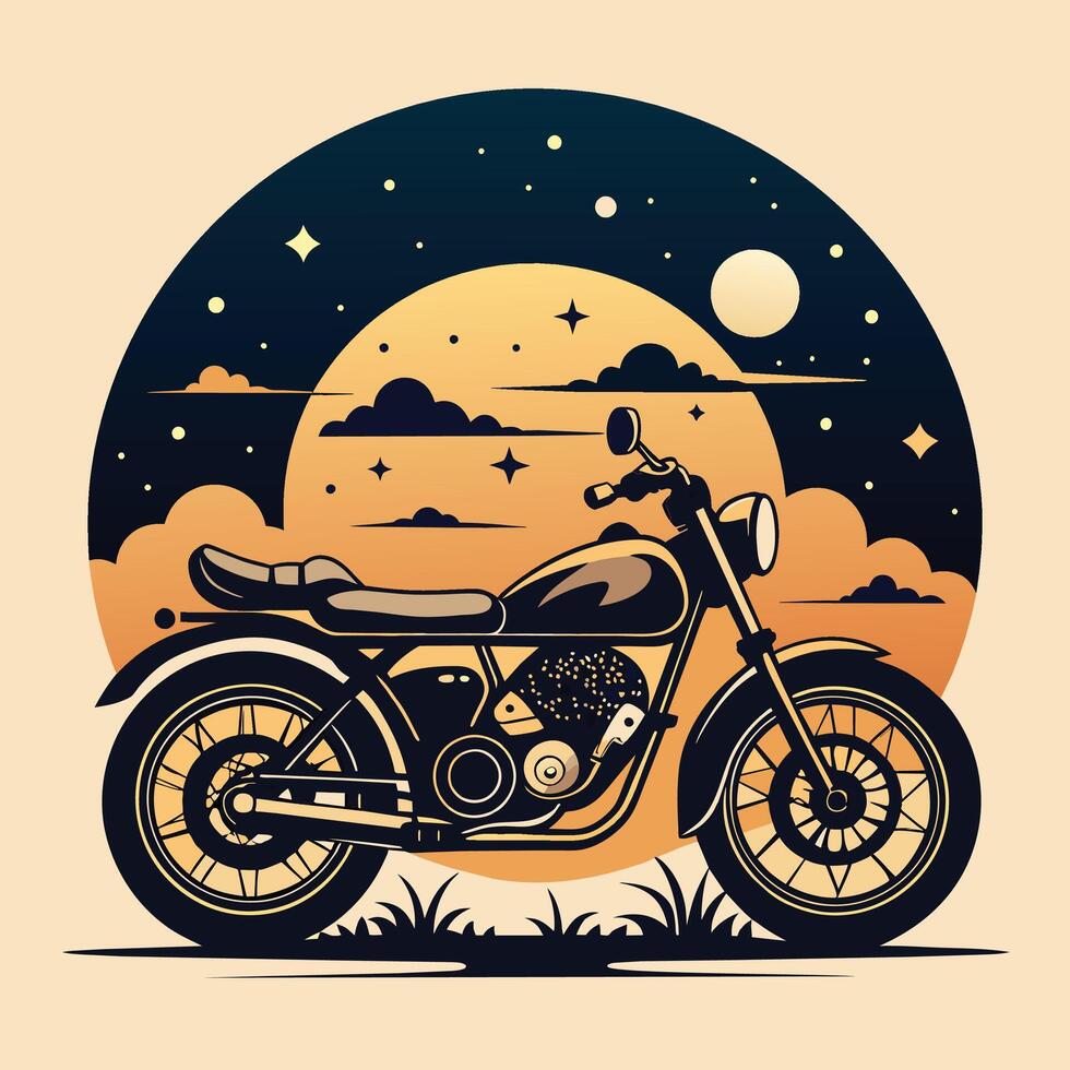 Vintage motorcycle on the background of the night sky. Vector illustration