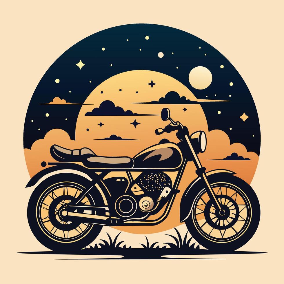 Clásico motocicleta en el antecedentes de el noche cielo. vector ilustración