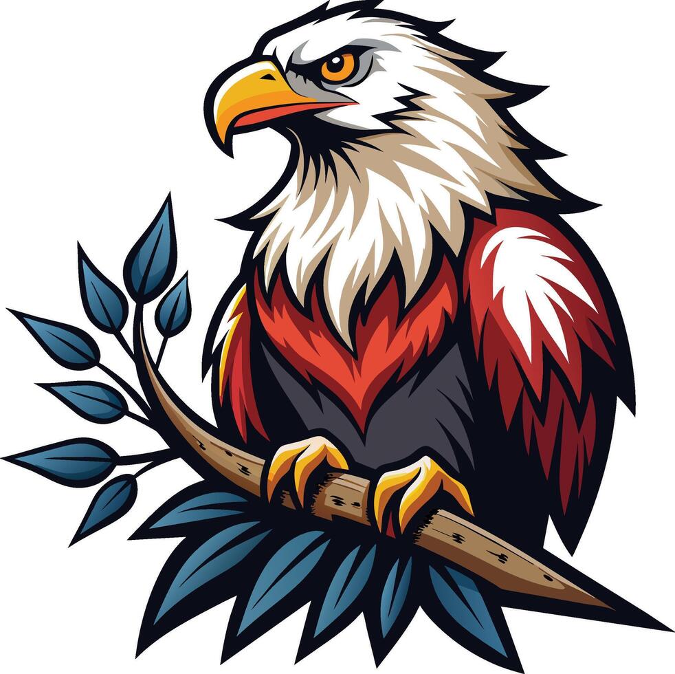 Eagle on a branch. Vector illustration of an american eagle.