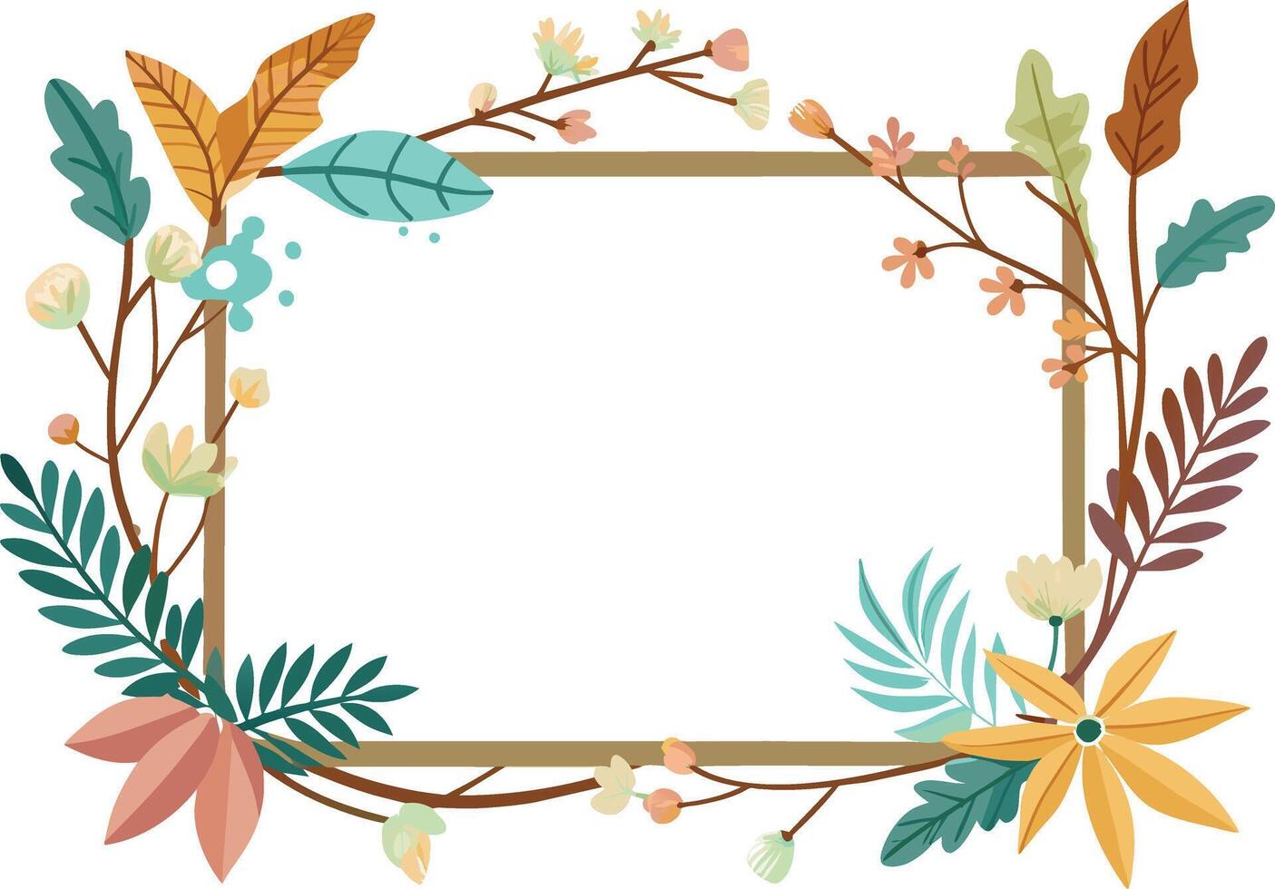 marco con flores y hojas decorativo icono vector ilustración diseño
