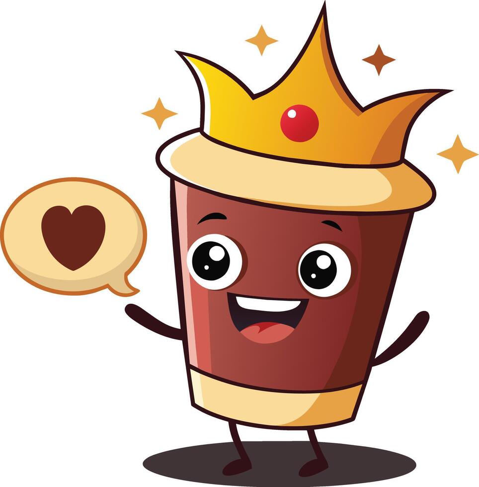 café taza con corona y habla burbuja, vector ilustración.
