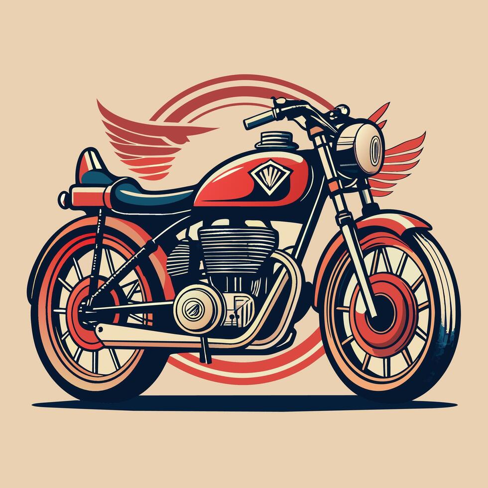 Clásico personalizado motocicleta con alas. vector ilustración en retro estilo.