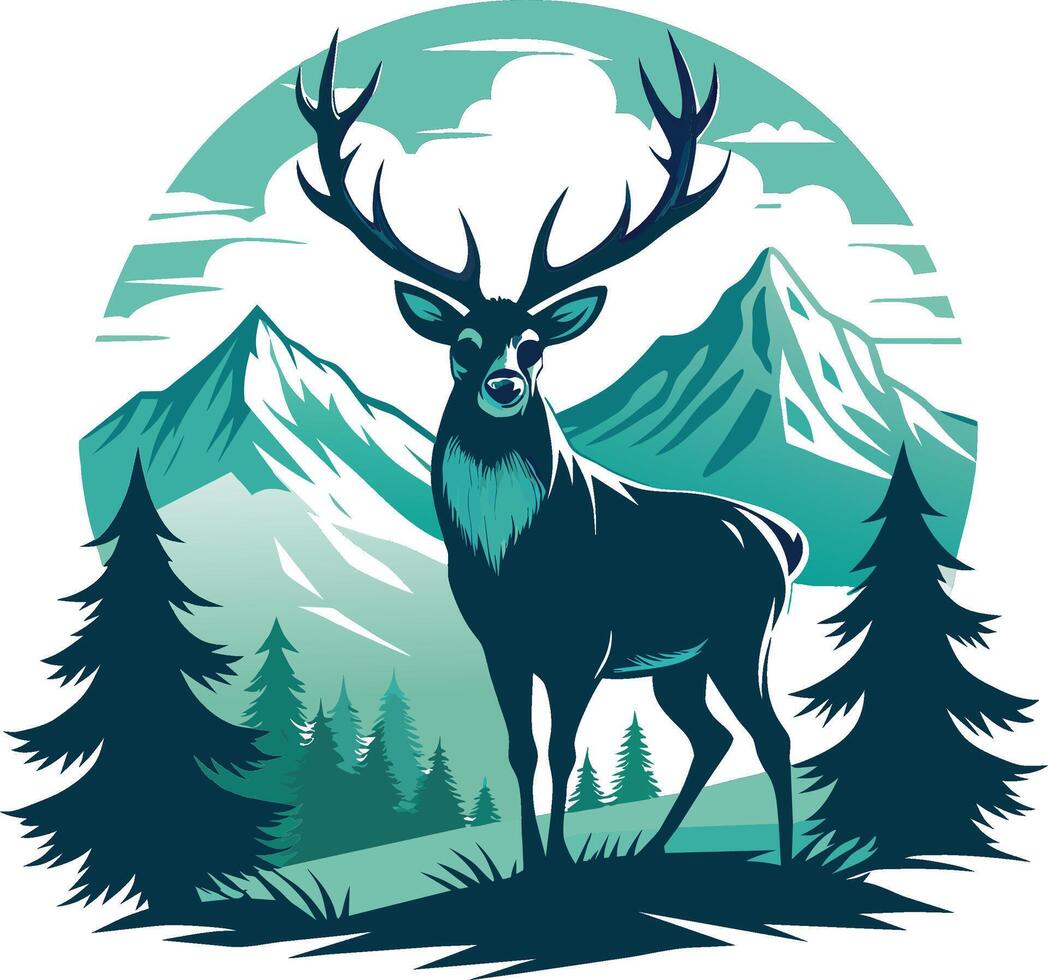Deer in the mountains. Vector illustration of a wild animal.