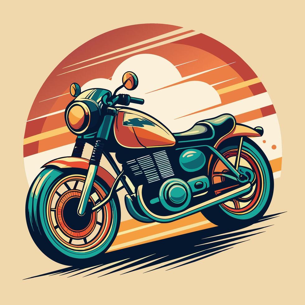Vintage motorcycle on a background of stripes. Vector illustration in retro style.
