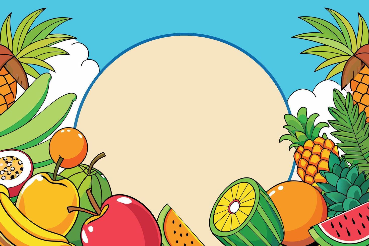 background with tropical fruits and berries design, vector illustration