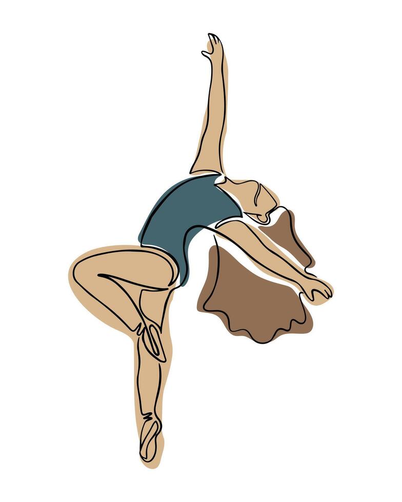 Drawing of dancing young woman in boho style. Hand drawn single line icon of female body . Contour vector composition isolated on white background. Good for poster, logo, banner