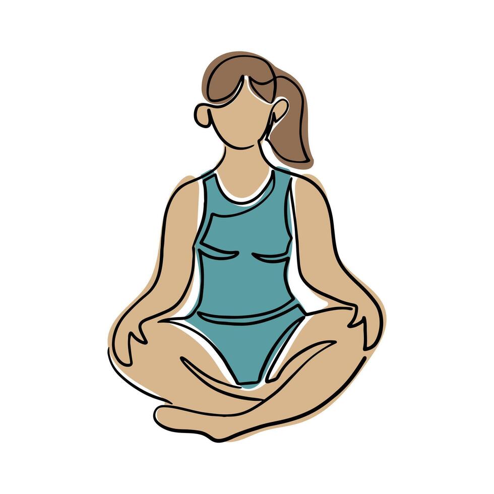 dibujo en boho estilo de joven mujer en yoga pose. mano dibujado soltero línea icono de hembra cuerpo haciendo yoga ejercicios. contorno vector composición aislado en blanco antecedentes