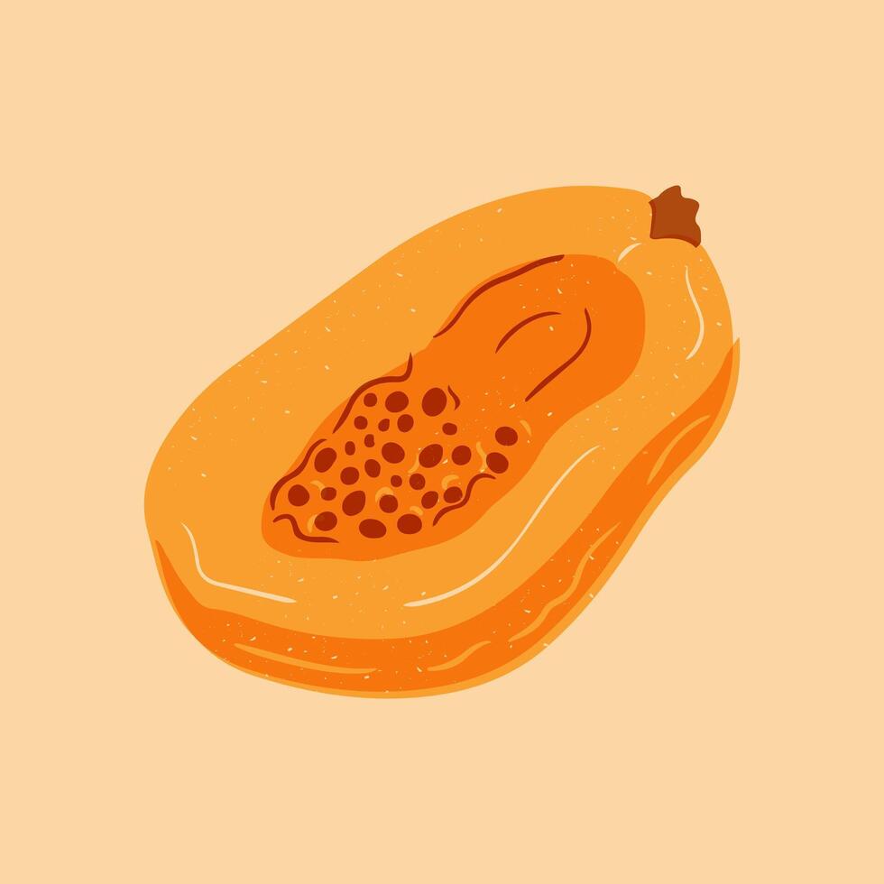 half of papaya fruit. Risograph grunge imitation. Healthy food concept. Square poster or background. Risoprint composition with scratches vector