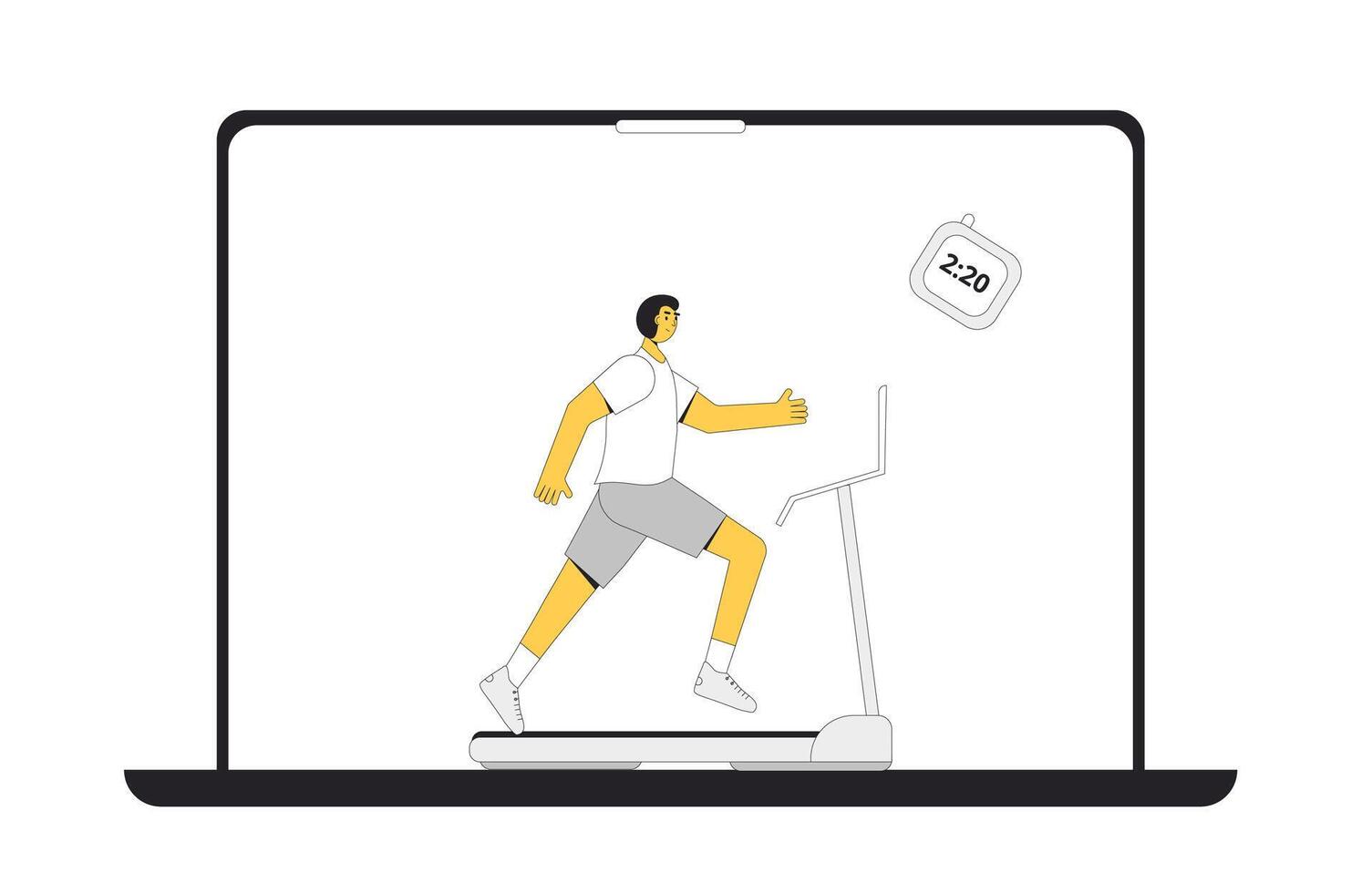Online workout classes. Runner on treadmill at home. vector
