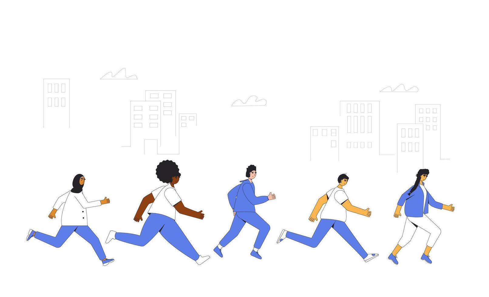 Running people. Different runners marathon vector