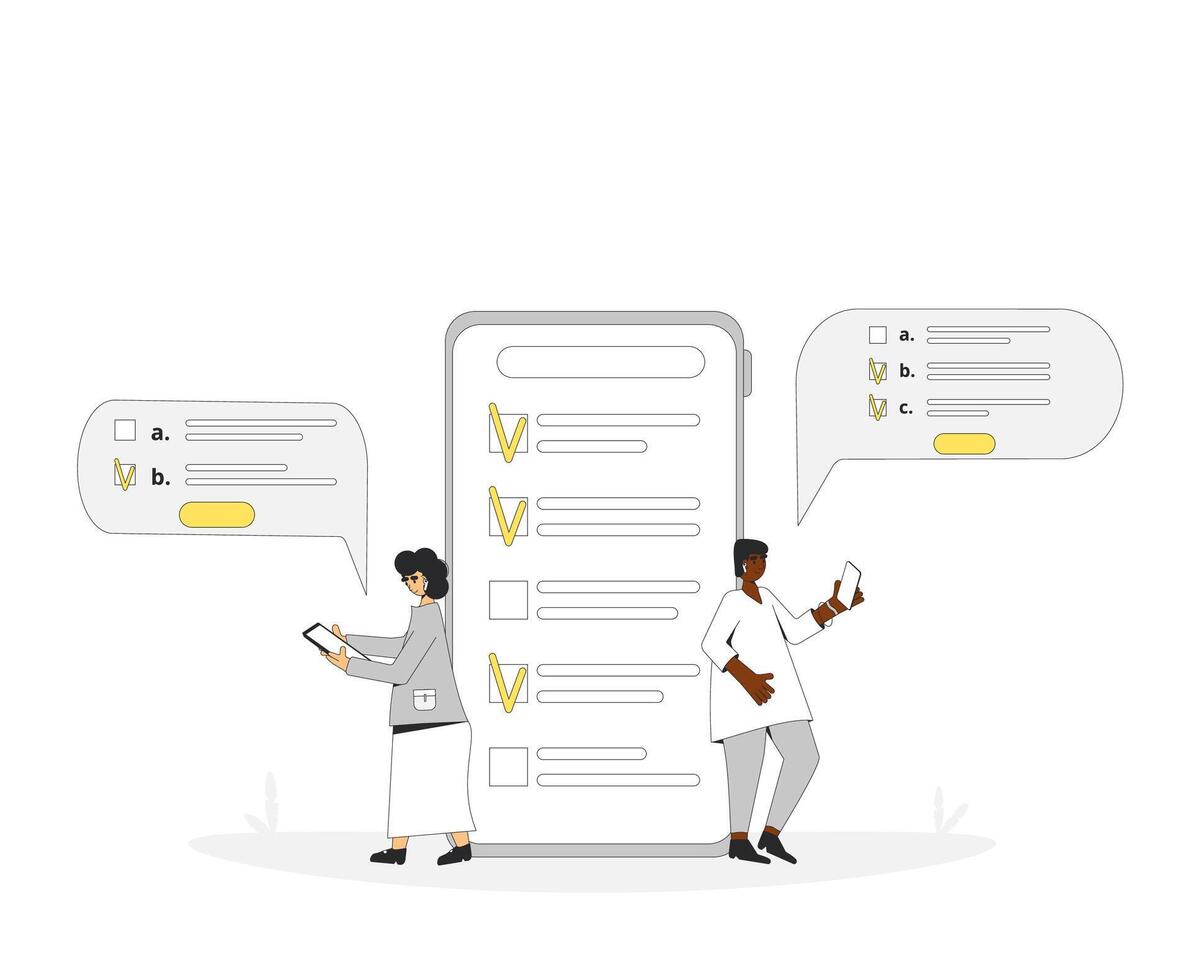 Survey on phone. Online test. vector