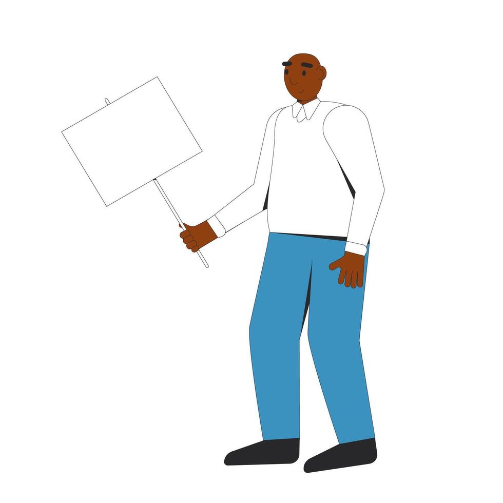 Man walking and holding blank banner. vector