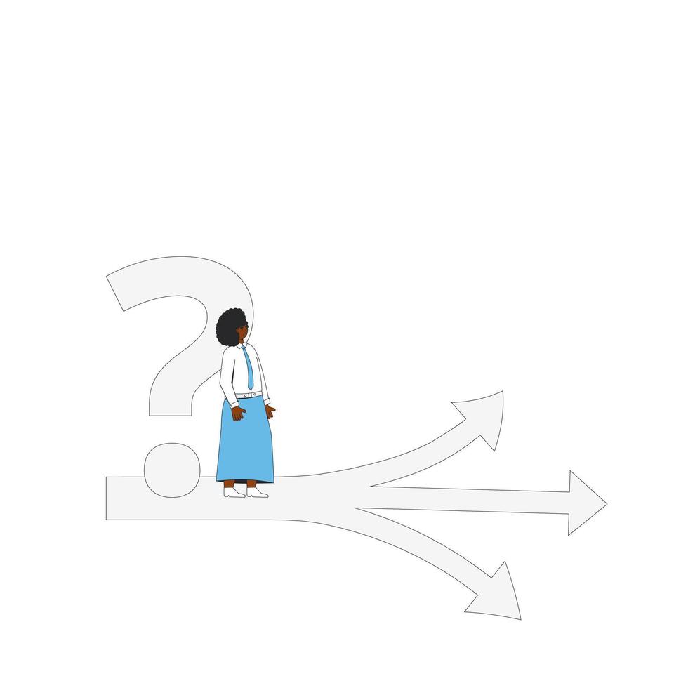 Young woman standing at crossroads. Career plan. Decision. vector