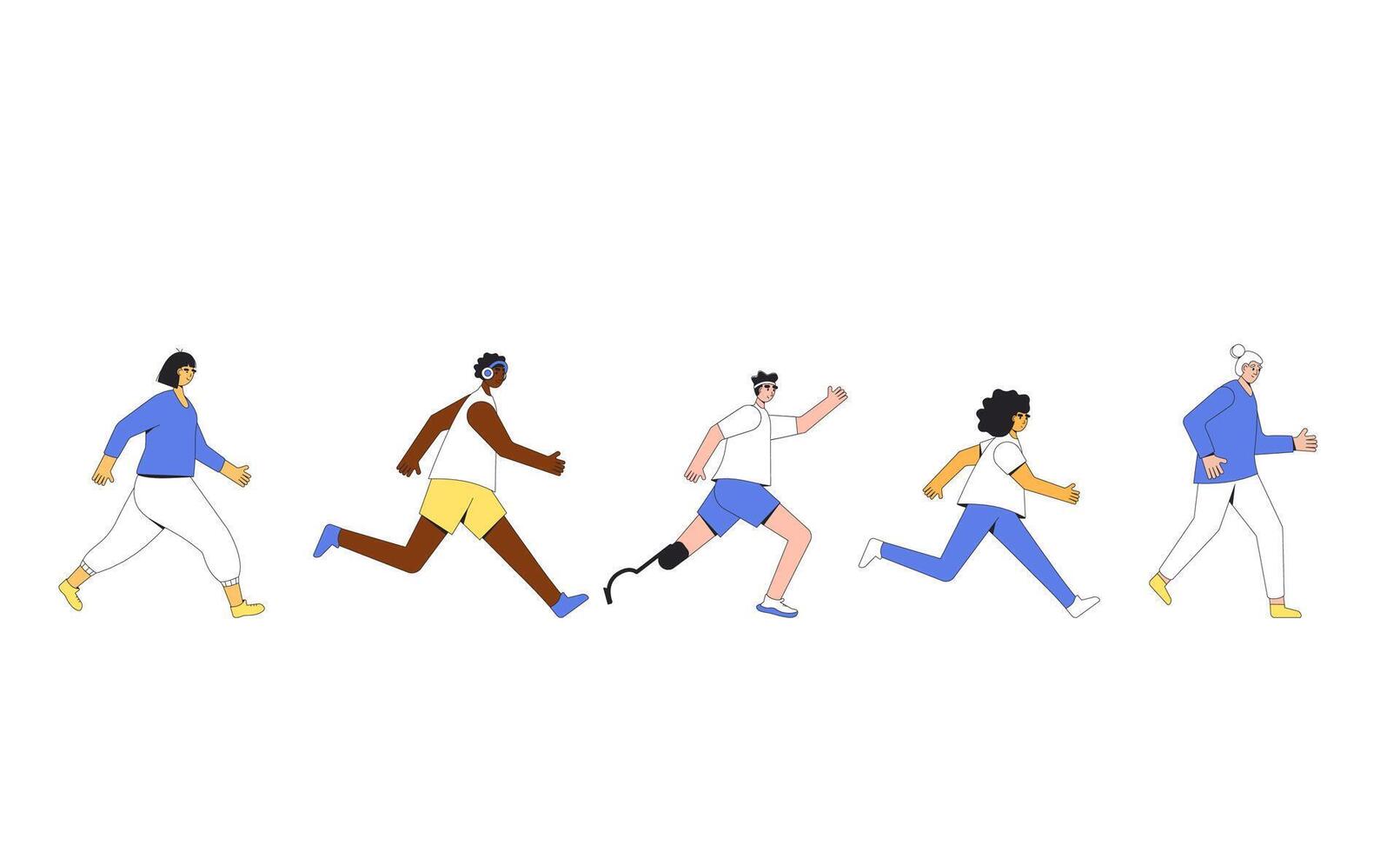 Running people. Different runners marathon vector