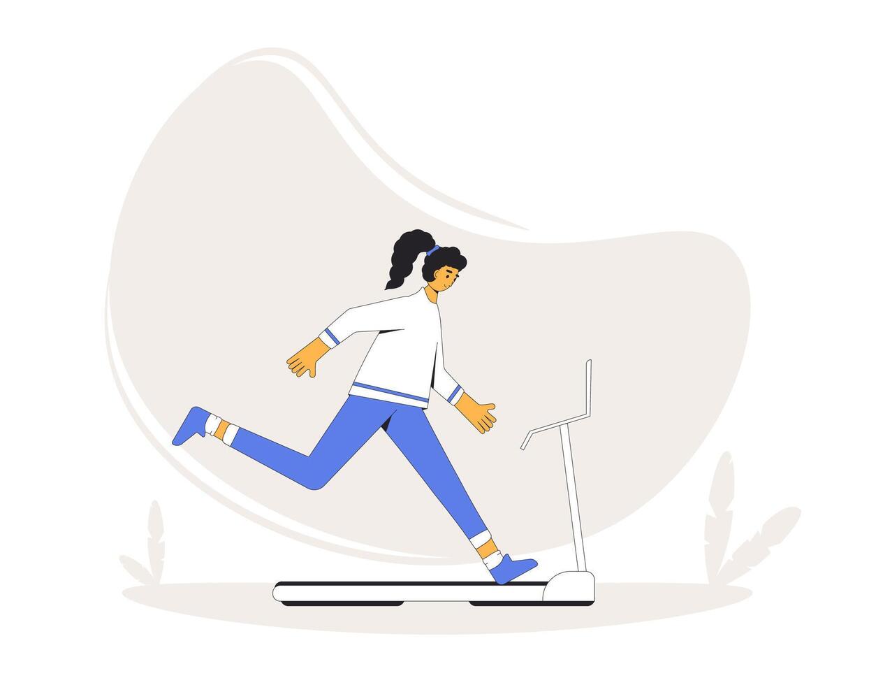 Runner on treadmill. Jogger. Young woman wearing in sports clothses doing cardio. vector
