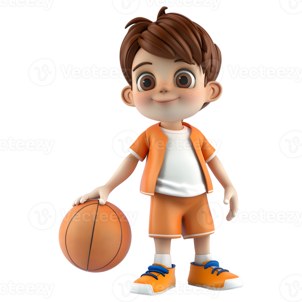 AI generated 3D Rendering of a Cartoon of Boy Playing Basketball on Transparent Background - Ai Generated png