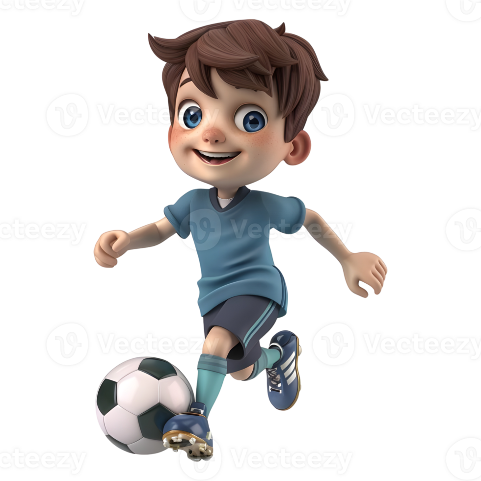 AI generated 3D Rendering of a Cartoon of Boy Playing Football on Transparent Background - Ai Generated png