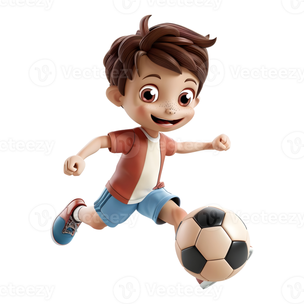 AI generated 3D Rendering of a Cartoon of Boy Playing Football on Transparent Background - Ai Generated png