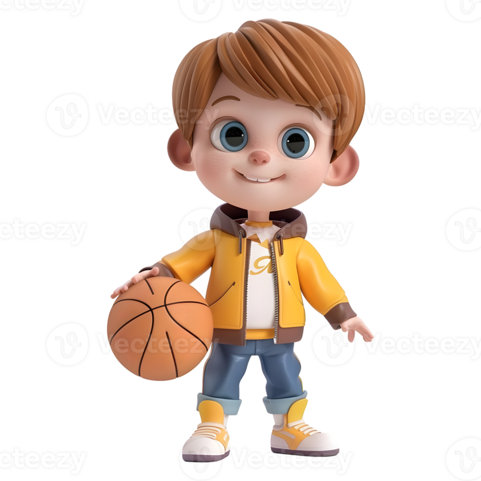 AI generated 3D Rendering of a Cartoon of Boy Playing Basketball on Transparent Background - Ai Generated png