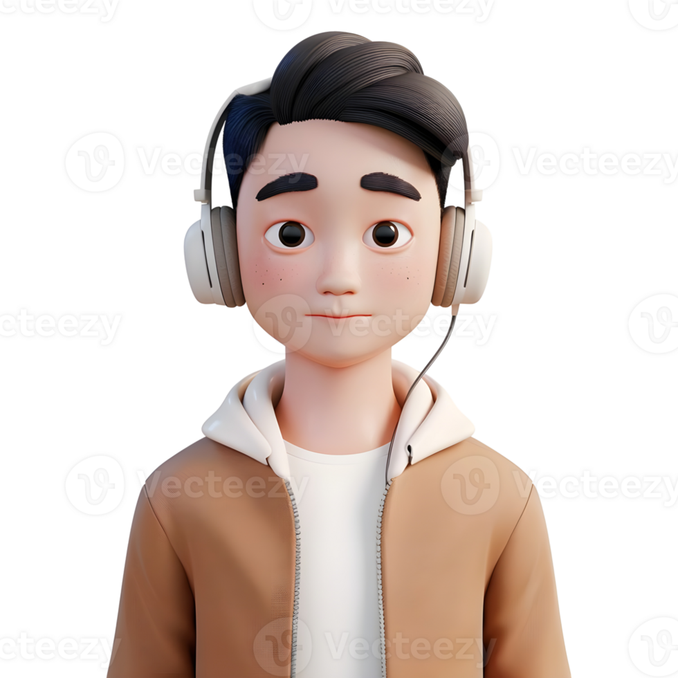 AI generated 3D Rendering of a Cartoon of Boy Listening Music With Headphone on Transparent Background - Ai Generated png