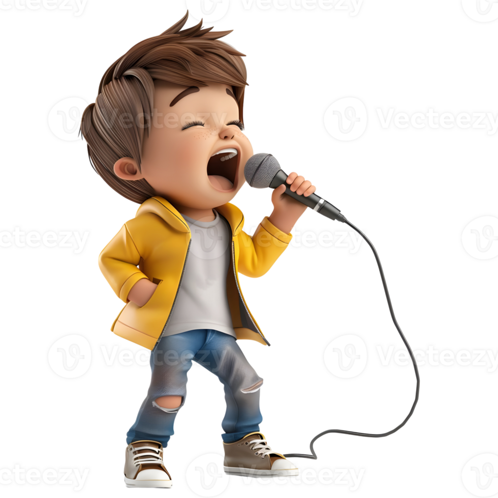 AI generated 3D Rendering of a Cartoon of Boy Singing in Microphone on Transparent Background - Ai Generated png