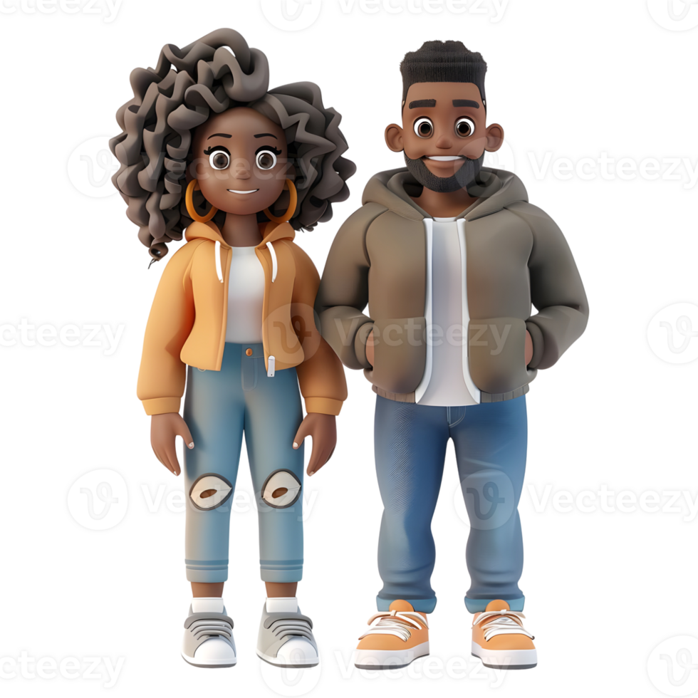 AI generated 3D Rendering of a Cartoon of Happy Cute Couple Standing on Transparent Background - Ai Generated png