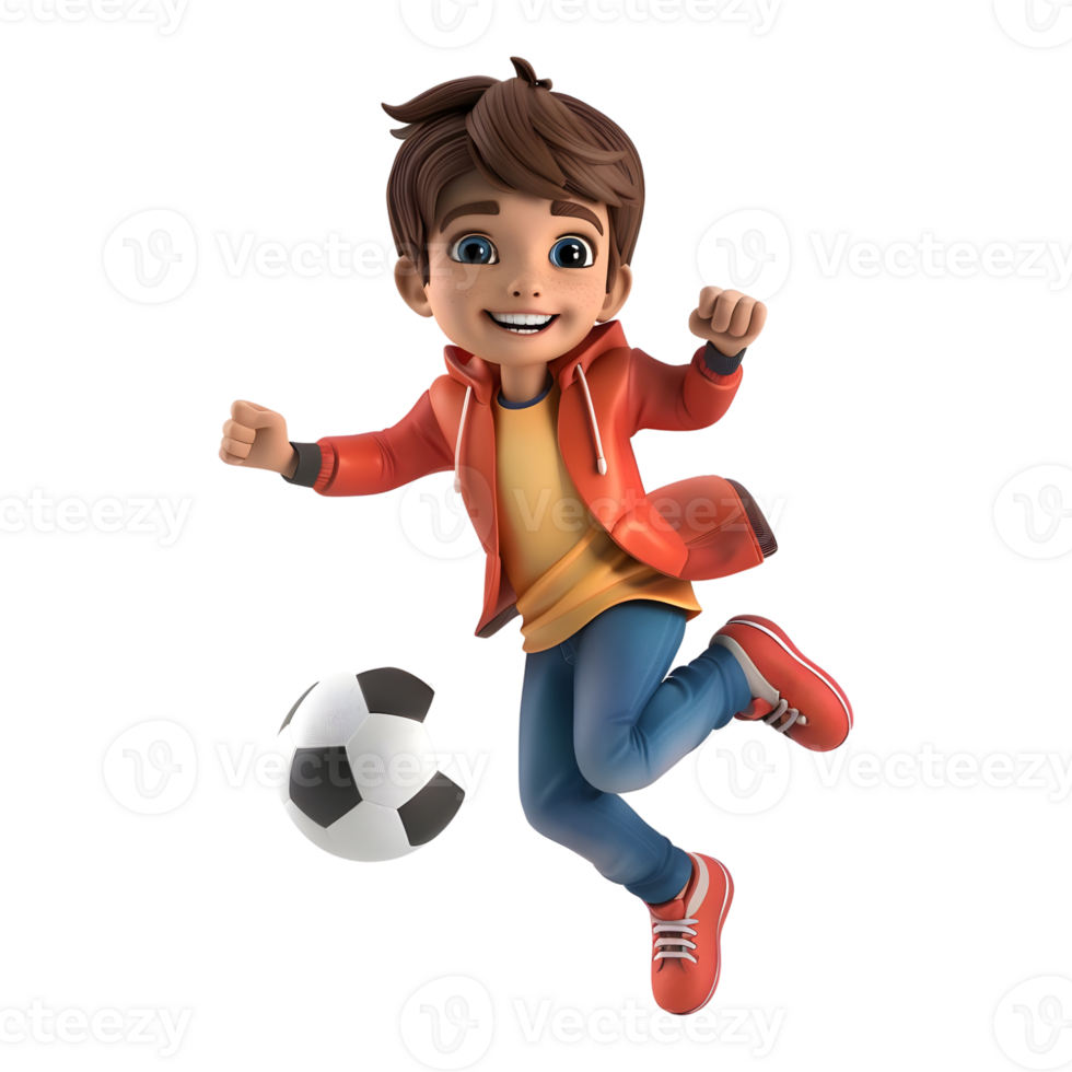 AI generated 3D Rendering of a Cartoon of Boy Playing Football on Transparent Background - Ai Generated png