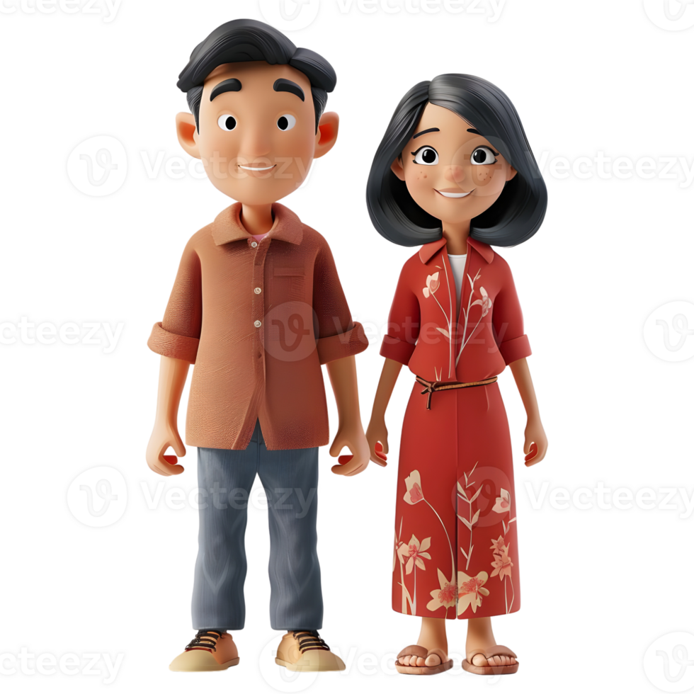 AI generated 3D Rendering of a Cartoon of Happy Cute Couple Standing on Transparent Background - Ai Generated png