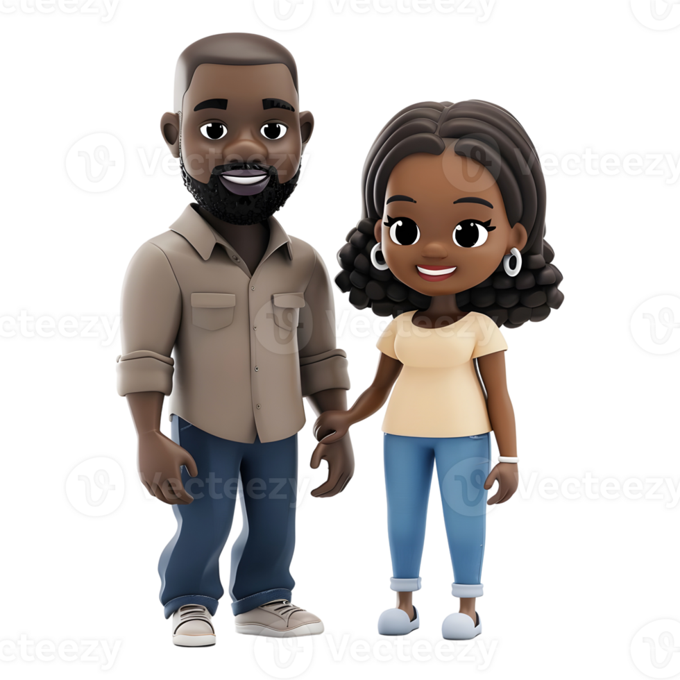 AI generated 3D Rendering of a Cartoon of Happy Cute Couple Standing on Transparent Background - Ai Generated png