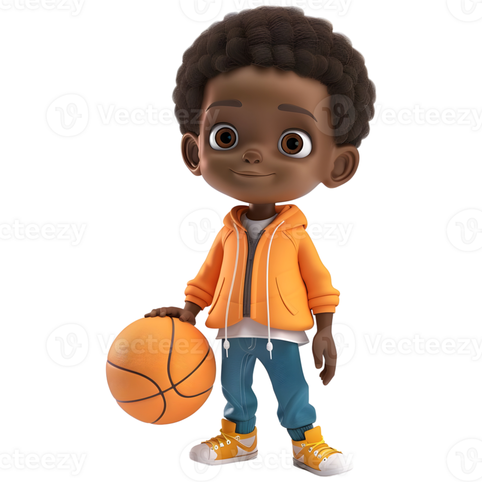 AI generated 3D Rendering of a Cartoon of Boy Playing Basketball on Transparent Background - Ai Generated png