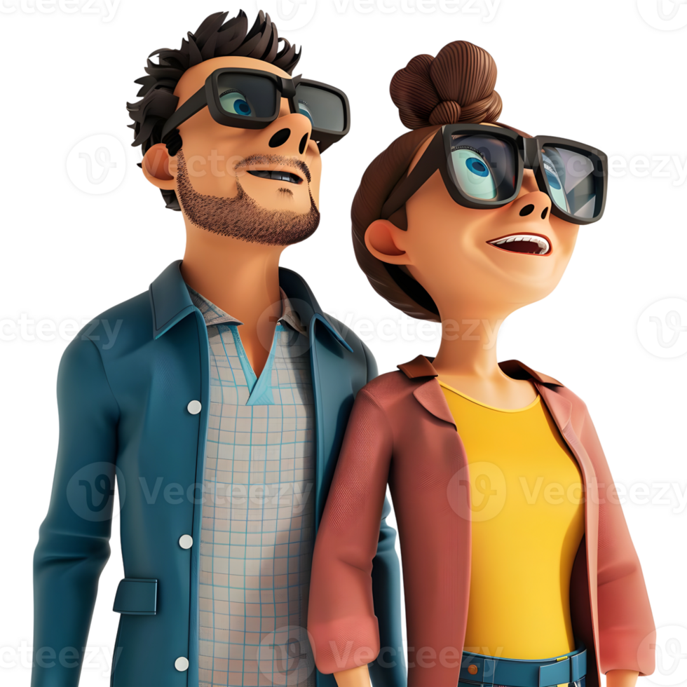 ai gerado 3d Renderização do uma desenho animado do feliz fofa casal em pé em transparente fundo - ai gerado png